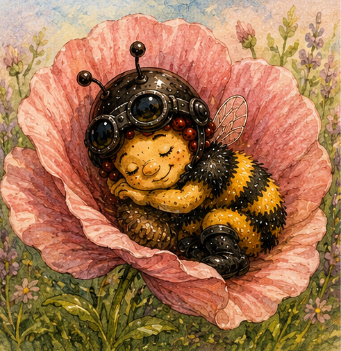 Biene Loira schläft in Blüte