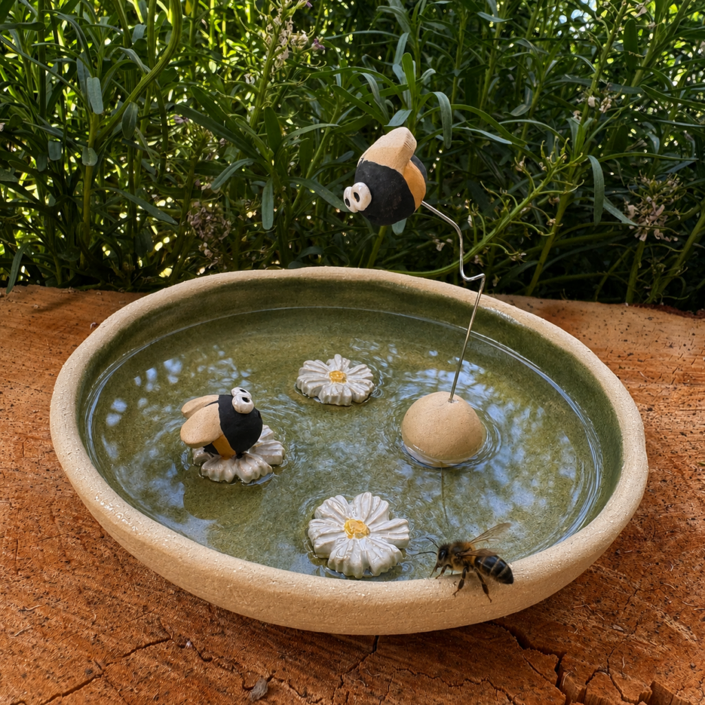 Insektentränke im Naturgarten mit Biene