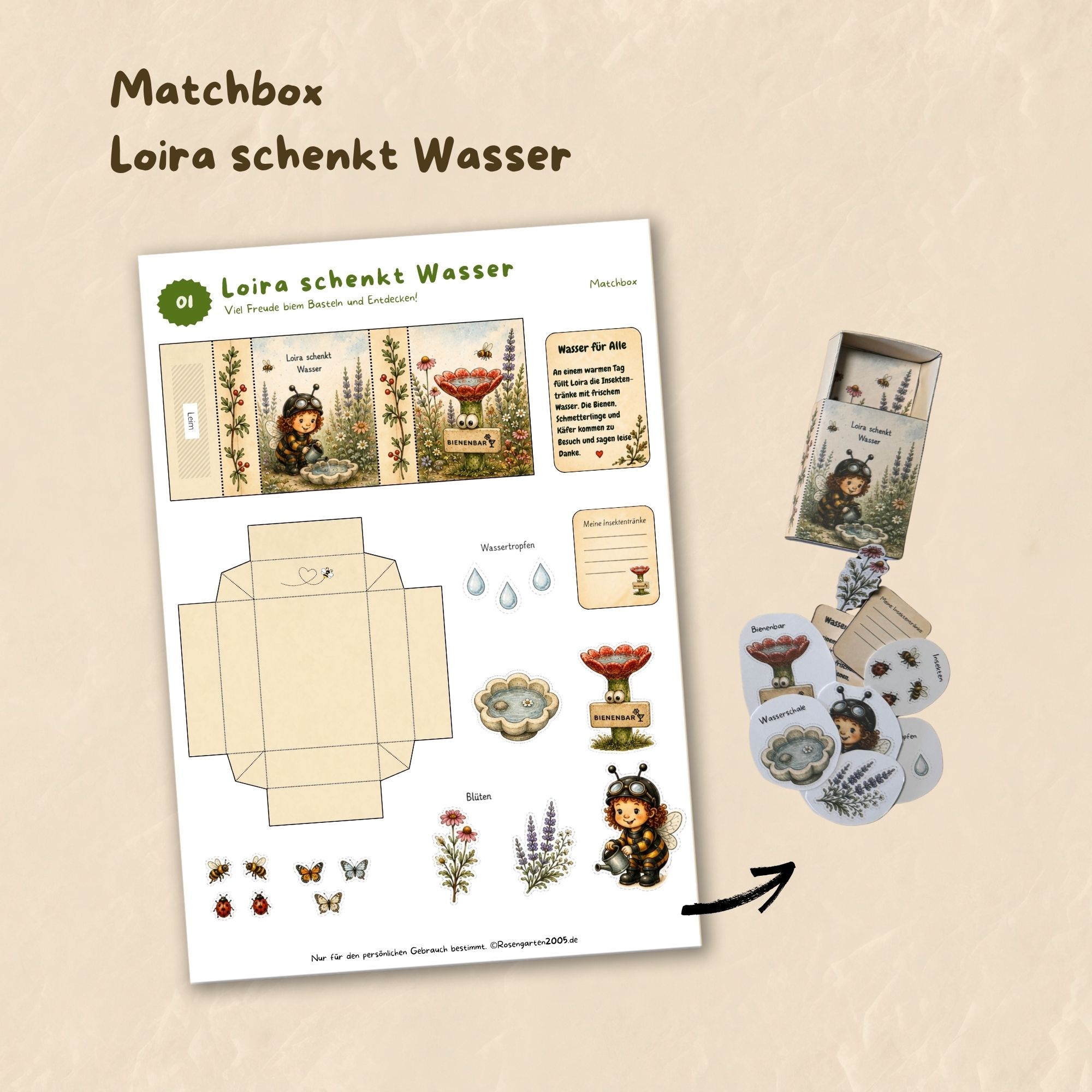 digitales Bastelset Matchbox Loira schenkt Wasser